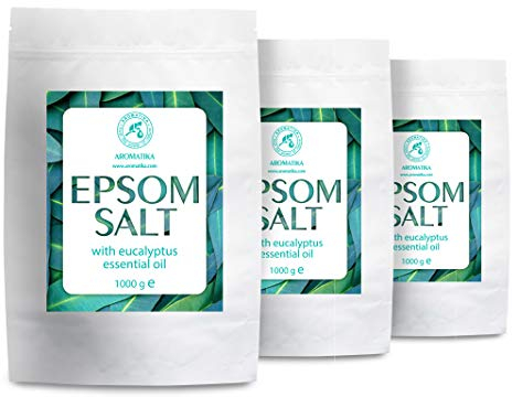 Sale Epsom 3kg con Olio Essenziale di Eucalipto - 100% Sale Epsom - Magnesium Sulphate Crystals & Eucalyptus for Sink Muscles Lenitivo - Cura Della Pelle - Rilassamento Muscolare - Buon Sonno