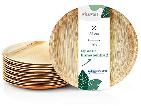 Wiseware Palmblatt Pizza Teller - 50 Stück Einweg Pizzabrett - rund flach Ø 25 cm - biologisch abbaubares Palmblattgeschirr - kompostierbares Partygeschirr - Bio Einweggeschirr (50, Ø 25 cm)