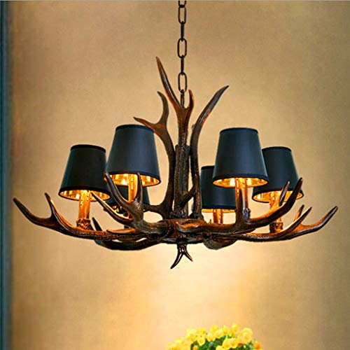 Vintage Hängeleuchte Geweih Kronleuchter Retro Harz Pendelleuchten Schlafzimmer Antik 6×E14 Ländliche Hängelampe Bar Cafe Restaurant Dekoration Wohnzimmer Korridor Droplight Pendellampe
