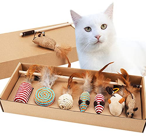Qanye 7-teiliges Katzenspielzeugset mit Schnullern, Mäusen, Süßigkeiten und kleinen Kugeln, zum Necken und Interaktion