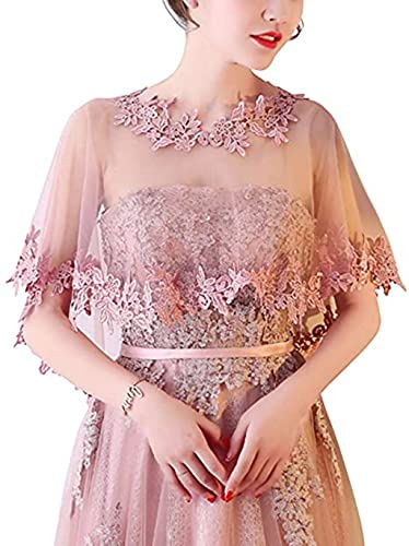 Women's Wedding Jackets Lace Bridal Bolero Shawl Tulle Cape for Bride Bridesmaid Wrap Shrug (One Size, Blush)