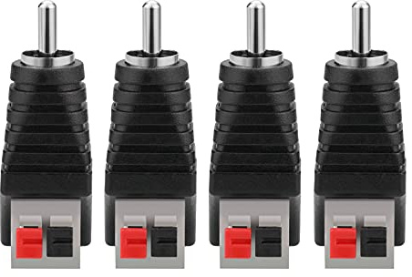 Borsuer RCA to Speaker Wires Adapter, 4Pcs RCA Male to Spring Press Type Terminal Speaker Wire Cable Converter Non-Soldering RCA Jacks