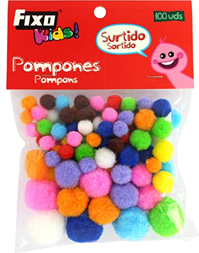 Fixo Kids Kit de 100 petits pompons pour travaux manuels Couleurs et tailles assorties Diamètre de 0,7 cm à 2 cm Idéal pour les activités scolaires avec les enfants