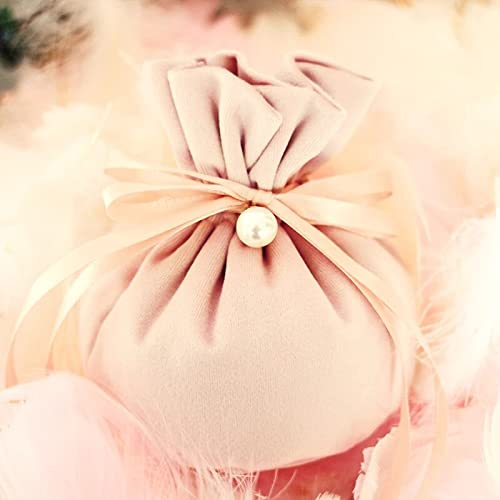 Crysdaralovebi 5-50pcs Luxury Velvet Gift Bags with Pearl String Christmas Birthday Party Cooikes Candy Bags Boxes Jewelry Velvet Sachet Bags (Pink,20pcs)