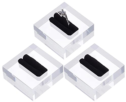FINGERINSPIRE 3 Stück Klarer Acryl Ringständer mit Schwarz Samt 4x4x1,9cm Quadratisch Transparent Ringhalter Ringaufbewahrung für Schaufenster und Heimschmuck