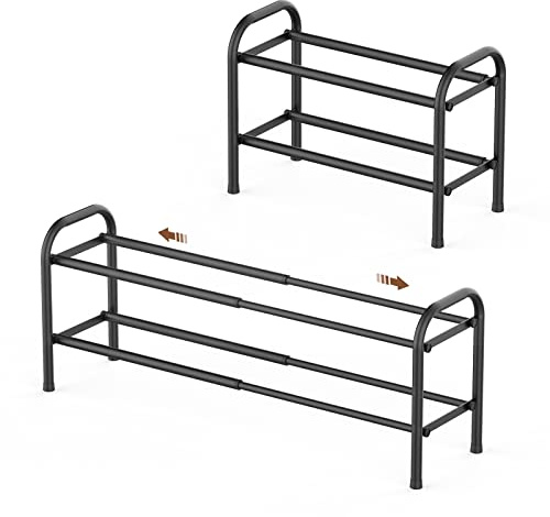 Gonfoam Expandable 2-Tier Shoe Rack for Closet and Entryway, Black