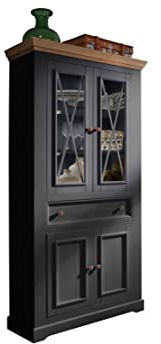 Woodroom Vitrine Oslo in Kiefer massiv weiß (BxHxT 109x214x42 cm) Standvitrine, Glasvitrine