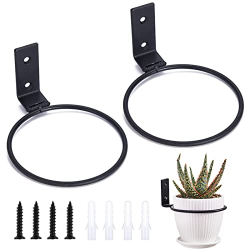 iTGOOS 2 Pieces Plant Pot Holder Wall Mounted Indoor Planter Bracket Metal Flower Pot Holder Hangers Ring Wall Mounted Planter Hook for Outdoor and Indoor Use Black