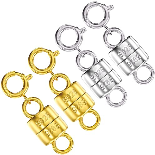 OHINGLT 925 Sterling Silver Magnetic Necklace Clasps and Closures,Gold and Silver Magnetic Clasp Converter for Jewelry Making Supplies,Chain Extender Connector for Small Necklace Bracelet | Gold & Sliver Plated Magnetic Clasps for Necklaces, Mini Magnet Necklace Clasp, Necklace Extender Connector for Women Seniors