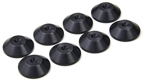PrecisionGeek Set di 8 cuscinetti per altoparlanti Ø 20 mm x 6 mm, in alluminio anodizzato nero, ammortizzatore di vibrazione per altoparlanti HiFi, subwoofer, rack e soundbar