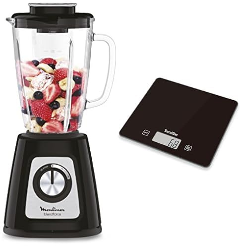 Moulinex Blender mixeur électrique, Bol verre 1,75 L, Puissance 800 W, Verrouillage sûr, Ergonomique, Broyeur à grains, Smoothies, Glace pilée, Blendforce, Noir LM430810 & Terraillon Balance de