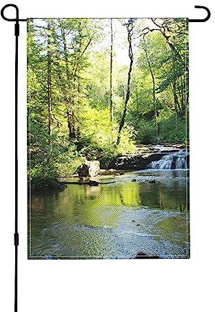 EVANEM Drapeaux de jardin 30,5 x 45,7 cm double face en toile de jute forêt france arbres ruisseau drapeaux de cour drapeau de bienvenue panneau de plage décoration extérieure drapeaux pour toutes les