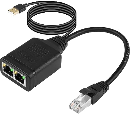 SinLoon Adaptador Divisor de Red Gigabit 1 Macho a 2 Hembra Conmutador Ethernet de Alta Velocidad 1000/100 Mbps con Puerto de alimentación USB para computadora, concentrador (1 Male to 2 Female)