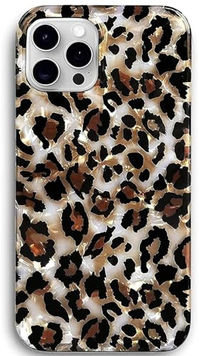 J.West Schutzhülle kompatibel mit iPhone 15 Pro Max Hülle 6,7, luxuriös, funkelnd, durchscheinend, transparent, Leopardenmuster, Gepardenmuster, Perlendesign, weiches Silikon, dünn, TPU, Schutzhülle