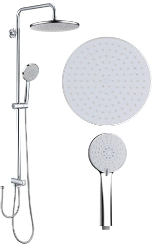 GAOZHI Regendusche Duschkopf 23X23cm Regendusche ohne Armatur, Duscharmatur Komplettset Regendusche Duschsystem mit 3 Funktionen Handbrause, Verstellbarer Duschstange 90-120Cm Chrom