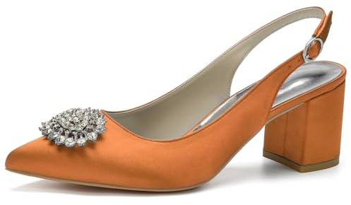 ARPINO Scarpe Donna Eleganti con Tacco Medio Tacco a Blocco Cinturino Regolabile Sandali da Strass,Arancia,38 EU