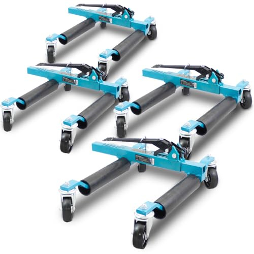 4X BITUXX PKW Rangierhilfe Rangierheber mechanisch Wagenheber Auto Rangierroller Rangierheber belastbar bis 560 kg pro Rangierroller (Blau)