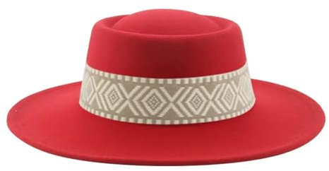 SOYNIA Fedora Trilby Filzhut Hut Hüte Für Frauen Hut Fedora Runde Oberseite Kuppel Damenhut Bandkleid Outdoor Breite Krempe 56–58 cm (Erwachsene) Rot
