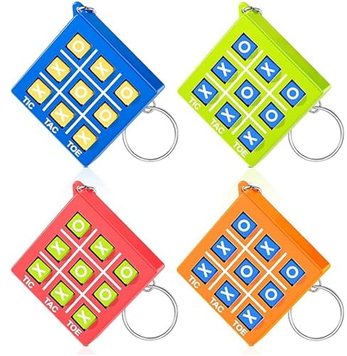 4 Stück Tic Tac Toe Spielzeug, Spielzeug mit Schlüsselanhänger, Kunststoff Anhänger SchlüSselbund Bunt Schlüsselbund aus Kunststoff, Anwendbar auf Mini Rucksack Clip Geburtstag Party Geschenk
