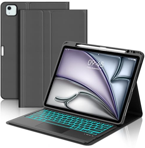 Teclado Bluetooth Español Ñ con Trackpad, 10 - 13 Tablets Teclado Universal, Teclado Inalámbrico Portátil con Retroiluminación, para iOS/iPad/Android/Huawei/Samsung/Xiaomi/Honor y Windows, Negro