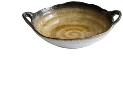 SDA287MZ Plates Personalized Double Ear Vegetable Plate Household Ceramics Kiln Change Glaze Deepening Serving Tray Soup Plate Salad Plate Side Plate(Yellow)