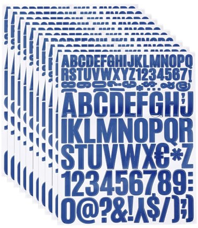 QUARKZMAN 810 Piezas de Pegatinas de Letras de Vinilo, 10 Hojas de 1.5 Pulgadas Pegatinas de Alfabeto y Números Adhesivas Azules Lindas para Manualidades, Tarjetas de Regalos