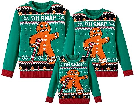 IFFEI Jultröja, familjeset, rund hals, rolig ful jultröja för kvinnor, män, barn, Pepparbröd, 8-9 år