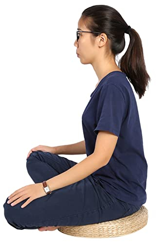 Segutage 40cm Rundes Tatami-Kissen Pouf, Japanische Bodenkissen für draußen Rattan Pouf, Stroh Meditation weiche Yogamatte Boden Sitzgelegenheit für Meditation Zen Yoga und Teezeremonie Boden