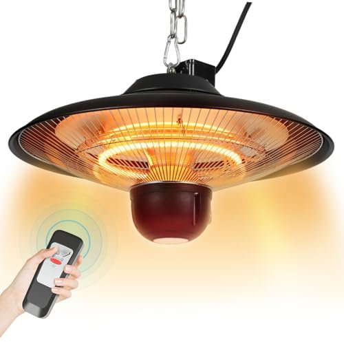 Fiqops Stufa a Infrarossi, riscaldatore da giardino esterno 2000W, catena, telecomando, riscaldatore a infrarossi per terrazza, balcone o gastronomia all'aperto, per esterno IP24 impermeabile