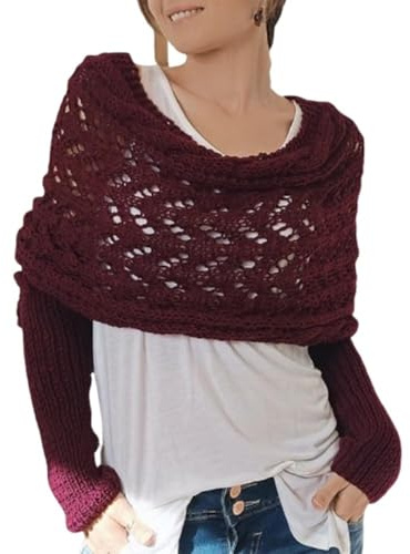Gestrickte Schal mit Ärmeln Strick, Winter Warm Häkeln Ärmelschal Halstücher Stricken Multifunktionaler Pullover Schal Winterschal Halstuch Einfarbig Wrap Scarf with Sleeves, Ärmelschal Shawl Cape
