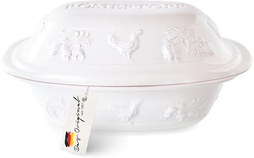 Römertopf Bräter RUSTICO für 4 Person - 3 Liter Schmortopf mit Deckel aus Keramik - Zum Schmoren, Braten und Dampfgaren - Backofengeeignet