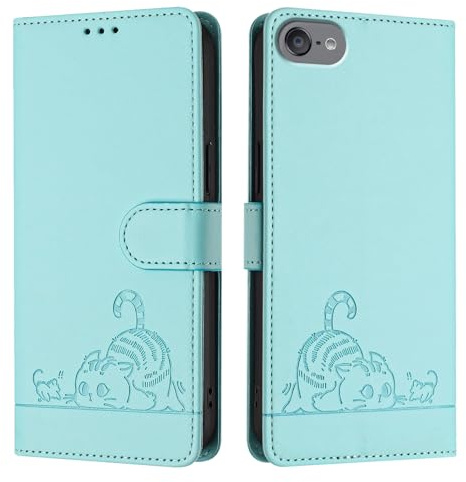 Hülle kompatibel mit ipod Touch 7 6 Touch5 Hülle Leder PU Klapphülle Cover Tasche Brieftasche Schutzhülle Standfunktion Handyhülle mit Kartenfächer Case für ipod Touch 7 6 Touch5,Mintgrün