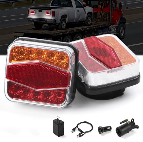 BELIFLY 2PCS Wireless LED Trailer Lights Kit with 7 Pin Plug & Magnetic Base, Rechargeable Towing Light for Trailers, RVs, SUVs, and Boats