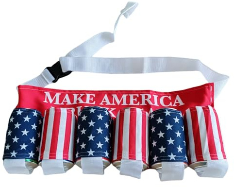 Senvitate 6 Pack Beer Belt, Fourth of July American Patriotic Beer Gift for Men, Beer Holster Beverage Soda Belt Holder for Women, Adjustable Beer Waist Pack for Parties and Picnic (Style-2)