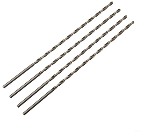 Set of 4 Extra Long HSS Drill Bits (200mm) Designed for Metal and Wood Applications (4mm)