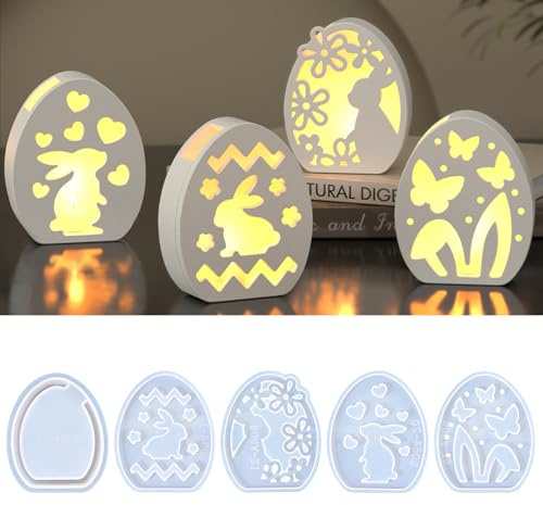 LUMOOM 5 stampi in silicone per Pasqua, coniglietto pasquale fai da te, per decorazioni 3D, artigianato, candele e sapone, silicone di alta qualità