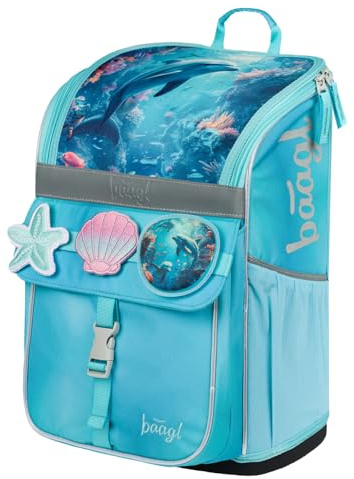 Baagl Schulranzen Jungen Mädchen für 1. Klasse - Ergonomische Schultasche für Kinder - Schulrucksack mit Brustgurt - Grundschule Ranzen Tornister