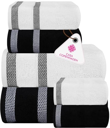 Casa Copenhagen 6-teiliges Badehandtuch-Geschenkset, 600 g/m²,Onyx-Weiß | Solitaire Mix 100 % ägyptische Baumwolle – 2 Badetücher, 2 Handtücher, 2 Waschhandschuhe (Geschenkset für Damen & Herren)
