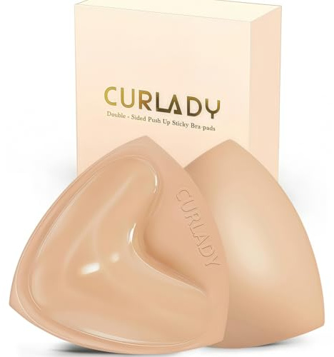 CURLADY Sticky on Bra Inserts, Double Sided Sticky Bra Push up, Strapless Bra Lift Self Adhesive Bra Pads for Backless Strapless Clothing, Wedding, Bikini and Daily Wear,Chicken Fillet Bra Inserts