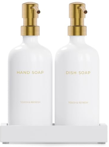 Kitchen Soap Dispenser Set with Tray - Hand and Dish Soap Dispenser for Kitchen,Modern Kitchen Decor & Accessories. (Gold)