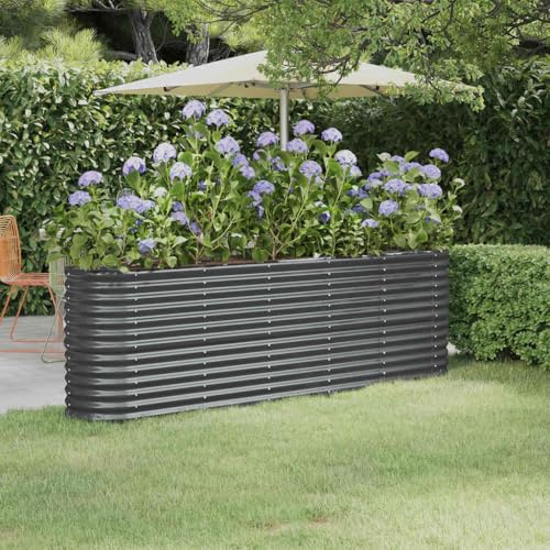 Mokuyary Fioriera rialzata in acciaio zincato, 224 x 40 x 68 cm, antracite, aiuola rialzata, per verdure, erbe, fiori e piante grasse, aiuola da giardino, terrazza, balcone