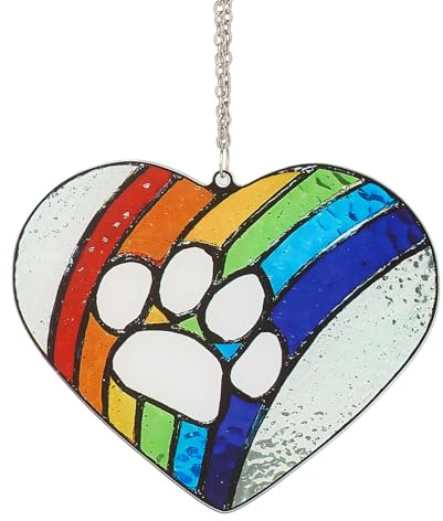 NICENEEDED Stained Glass Memorial Gifts, Rainbow Bridge Dog Passing Away Memorial Gifts, Heart Paw Print Suncatcher Loss of Dog Sympathy Gift Pet Remembrance