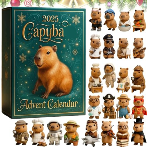Nuevo calendario de adviento Capybara 2025, calendario de cuenta atrás de 24 días con 24 adornos de Capybara con disfraces únicos, calendario de adviento Capybara 2025, adorno navideño de Capybara