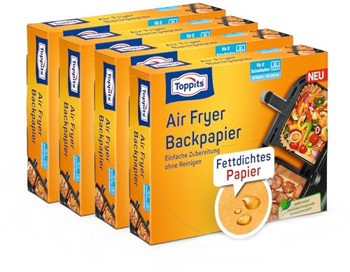 Toppits Air Fryer Backpapier Eckig 12 x 20 cm - 80 Stück, Ideal für Heißluftfritteusen mit 2 Schubladen, Dual Air Fryer, Backofen, erleichtert die Reinigung