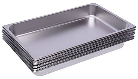 RjcdOPL Lot de 6 Bac Alimentaire GN 1/1 en Inox, 53 × 33 × 6 cm, 0,7 mm, Plat à Four, Récipient Gastronorme Empilable pour Buffet, Restaurant, Cantine