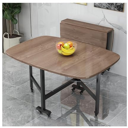 HUFIREHU Vikbart Matbord Utdragbart Bord I Trä Med 6 Hjul Utdragbart HopfäLlbart Matbord I Trä FäLlbart Bord KöK På Hjul FöR LäNgning Middag KöK Kontorsbord(Walnut,120 * 80cm)