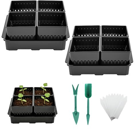 XCDMJ Lot de 8 mini plateaux de culture réutilisables pour plantes - En plastique - Pour jardins d'enfants, avec étiquette et outils