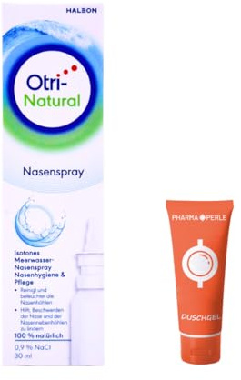 OtriNatural Nasenspray 30 ml | Isotone Meerwasserlösung 0,9% | 100% natürlich | Meerwasser Nasenpflege für tägliche Nasenhygiene | Konservierungsmittelfrei | mit Pharma Perle Duschgel (1x)