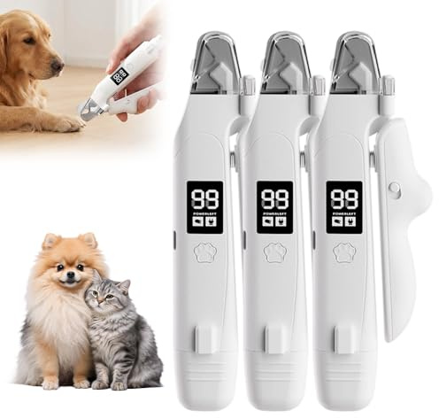 Krallenschere für Hunde, 2 in 1 Nagelknipser für Katzen, Elektrisch Krallenschleifer mit LED Licht, Superleise Wiederaufladbare Nagelschere Trimmer Nagelfeile für Verschiedene Körpertypen (3pcs)
