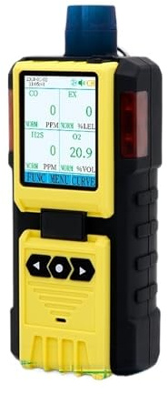 Detector de Gas Bomba K600 con Pantalla LCD, medidor Cuatro en uno for Trabajo y hogar, luz Sonido, Choque CO2 CO H2S HCL CL2 Alta sensibilidad para Laboratorio(4 IN 1 CO H2S O2 EX)